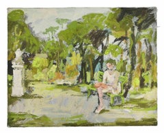 Ballerina  in the Park - Oil Painting by Franco Marzilli - 1970s