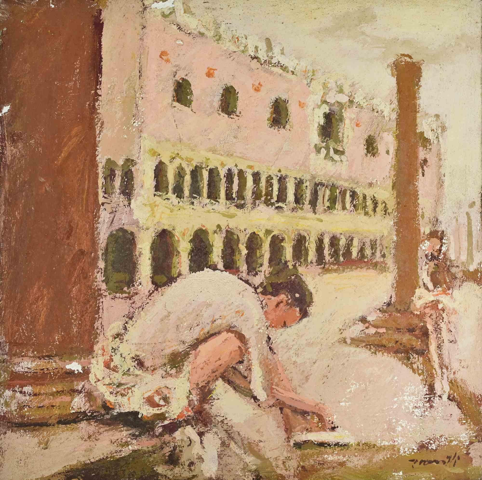 Bailarina en Venecia - Pintura al óleo de Franco Marzilli - Años 70 en venta 1