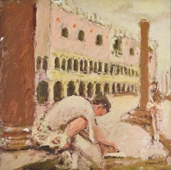 Ballerina in Venice - Oil Painting by Franco Marzilli - 1970s