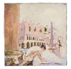 Ballerine à Venise - Peinture à l'huile de Franco Marzilli - années 1970