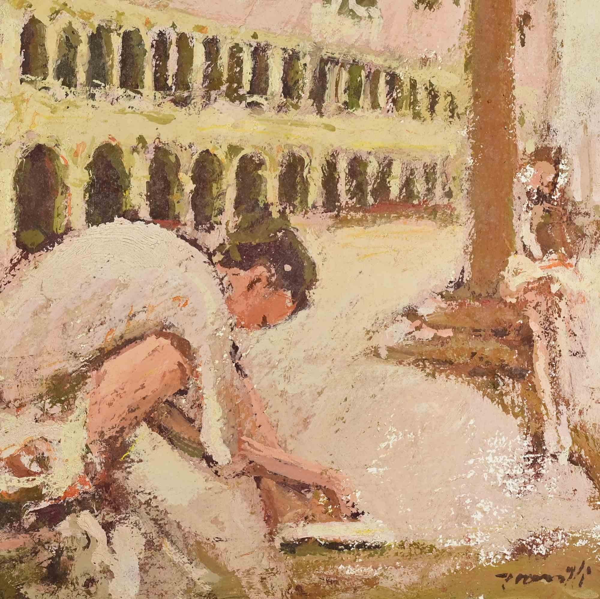 Bailarina en Venecia - Pintura al óleo de Franco Marzilli - Años 70 en venta 2