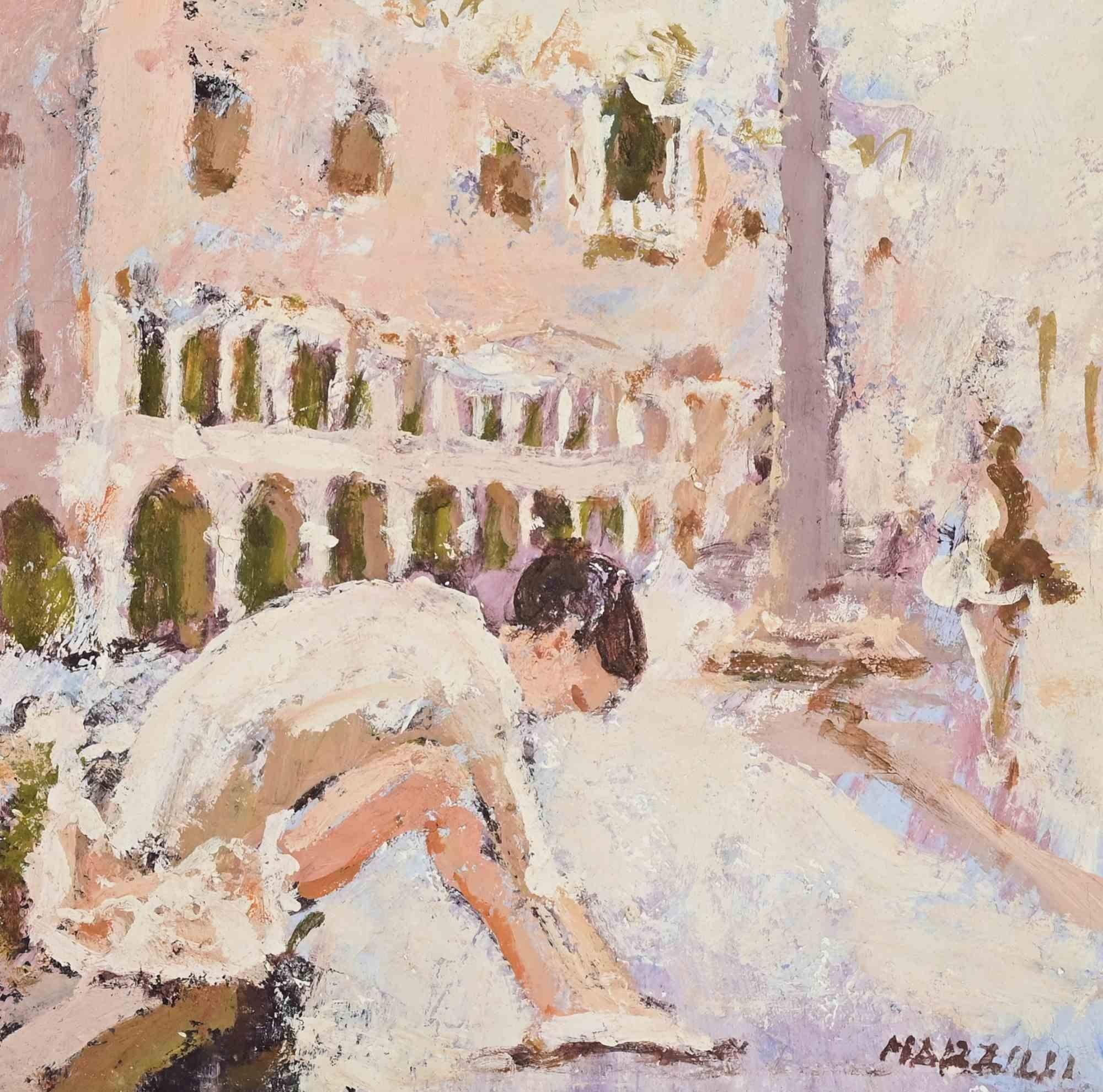 Ballerina in Venedig - Ölgemälde von Franco Marzilli - 1970er im Angebot 2