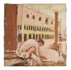 Ballerina in Venedig - Ölgemälde von Franco Marzilli - 1970er