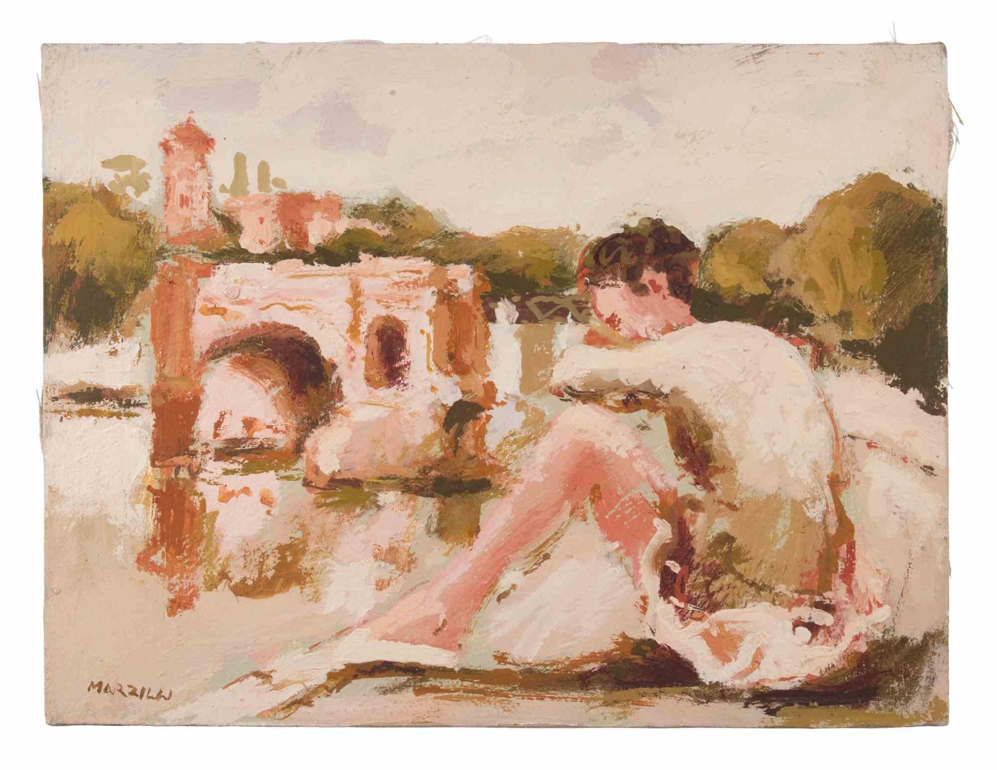 Ballerina - Ölgemälde von Franco Marzilli - 1970er Jahre im Angebot 1