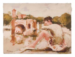 Ballerine - Peinture à l'huile de Franco Marzilli - années 1970