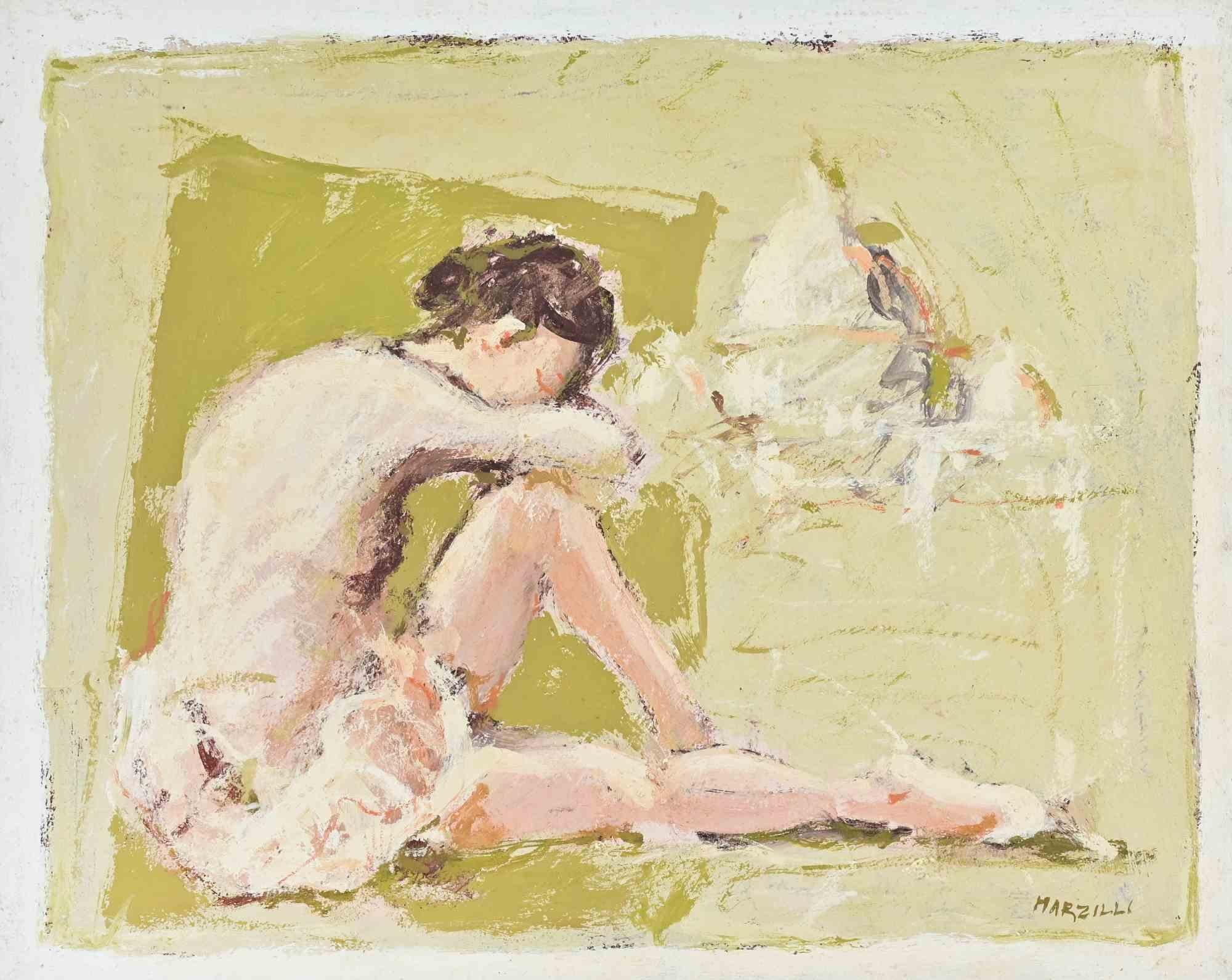 Ballerine - Peinture à l'huile de Franco Marzilli - années 1970 en vente 1