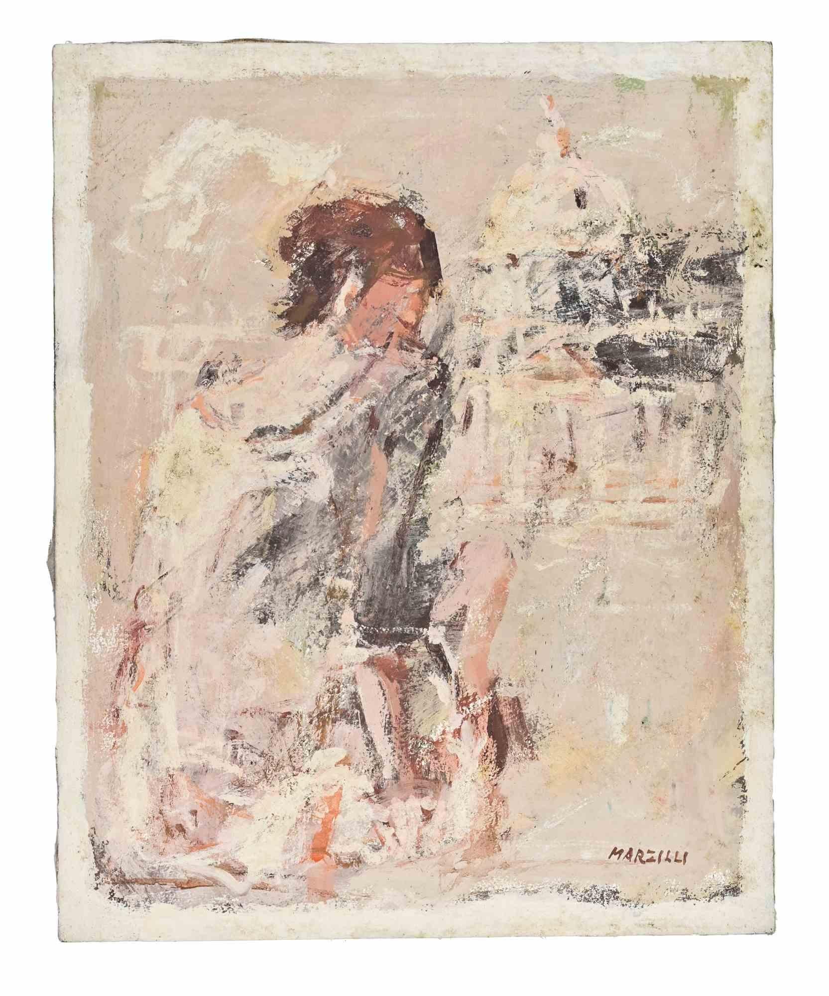 Ballerina - Ölgemälde von Franco Marzilli - 1970er Jahre im Angebot 1