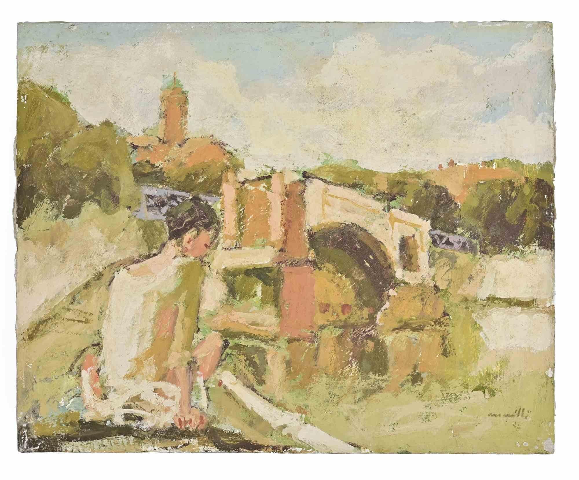 Ballerina - Ölgemälde von Franco Marzilli - 1970er Jahre im Angebot 1