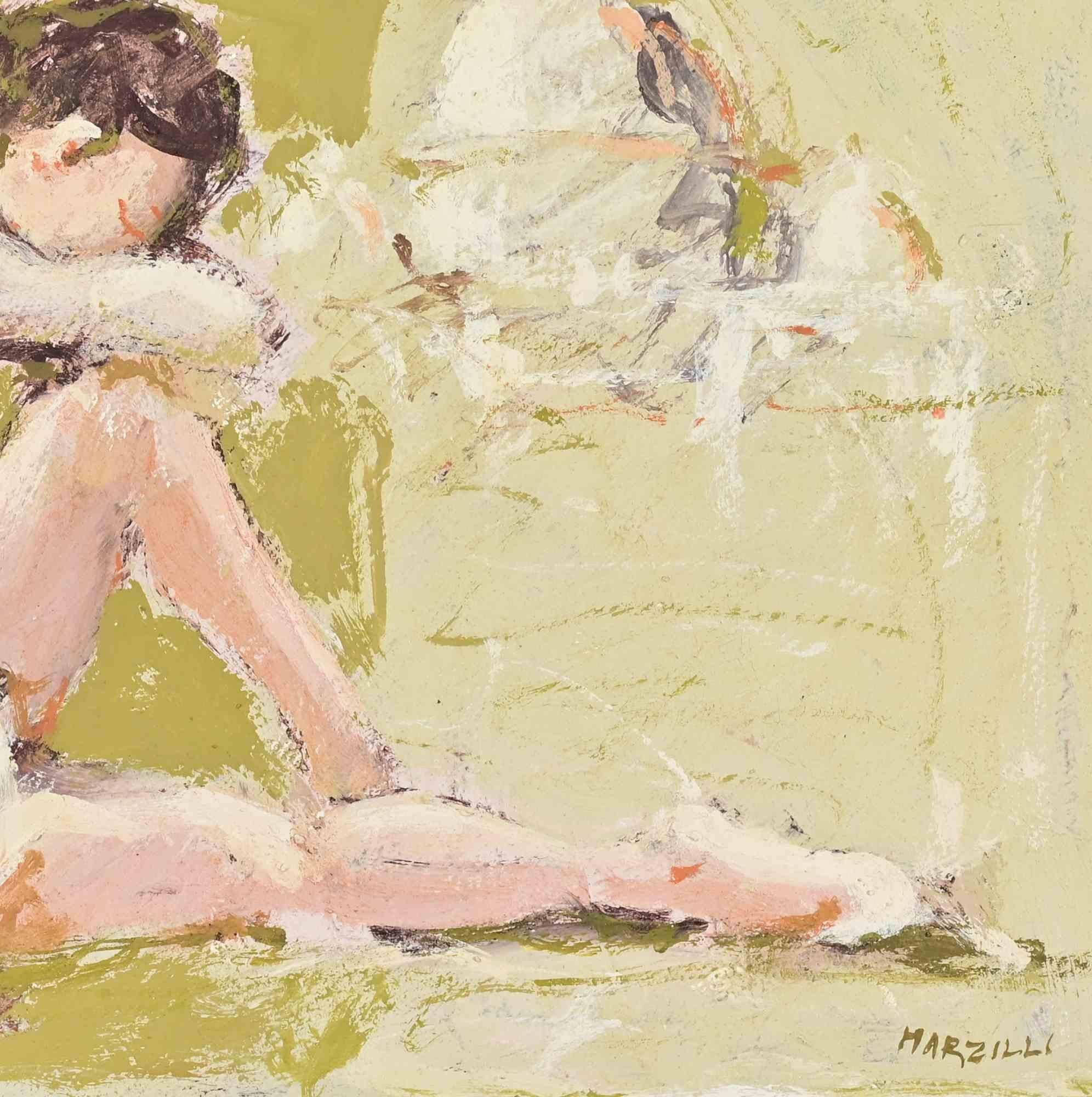 Ballerine - Peinture à l'huile de Franco Marzilli - années 1970 en vente 2