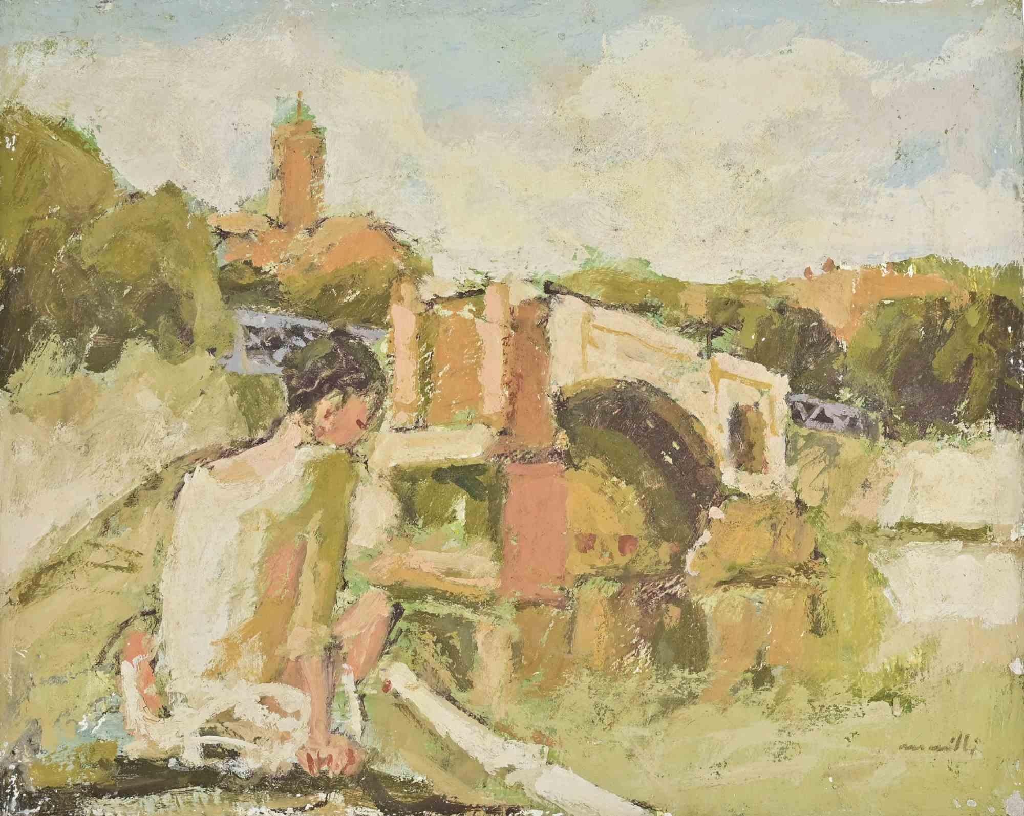 Öl auf Leinwand von Franco Marzilli (1934-2010) aus den 1970er Jahren.

Handsigniert unten rechts.

Sehr guter Zustand.

Franco Marzilli wurde 1934 in Rom geboren. Seine erste künstlerische Ausbildung erhielt er durch den Besuch der