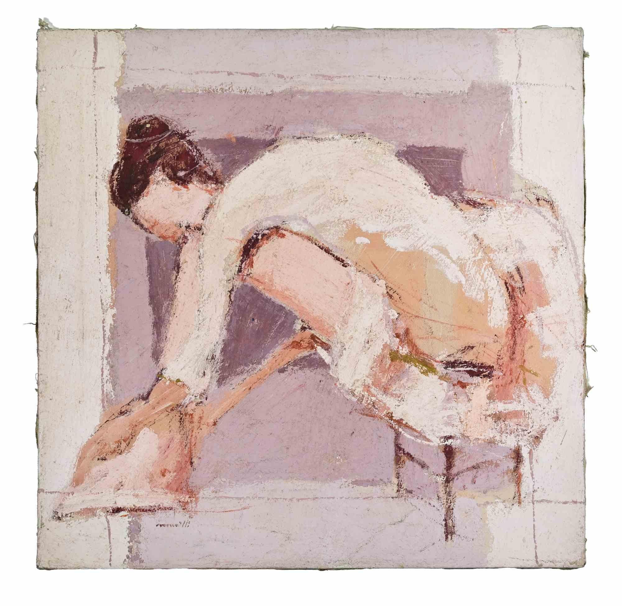 Oil on canvas realized by Franco Marzilli (1934-2010) in 1970s.

Hand signed lower left.

Very good condition.

Franco Marzilli was born in Rome in 1934. He received his first artistic training by attending the Preparatory School for Ornamental Arts