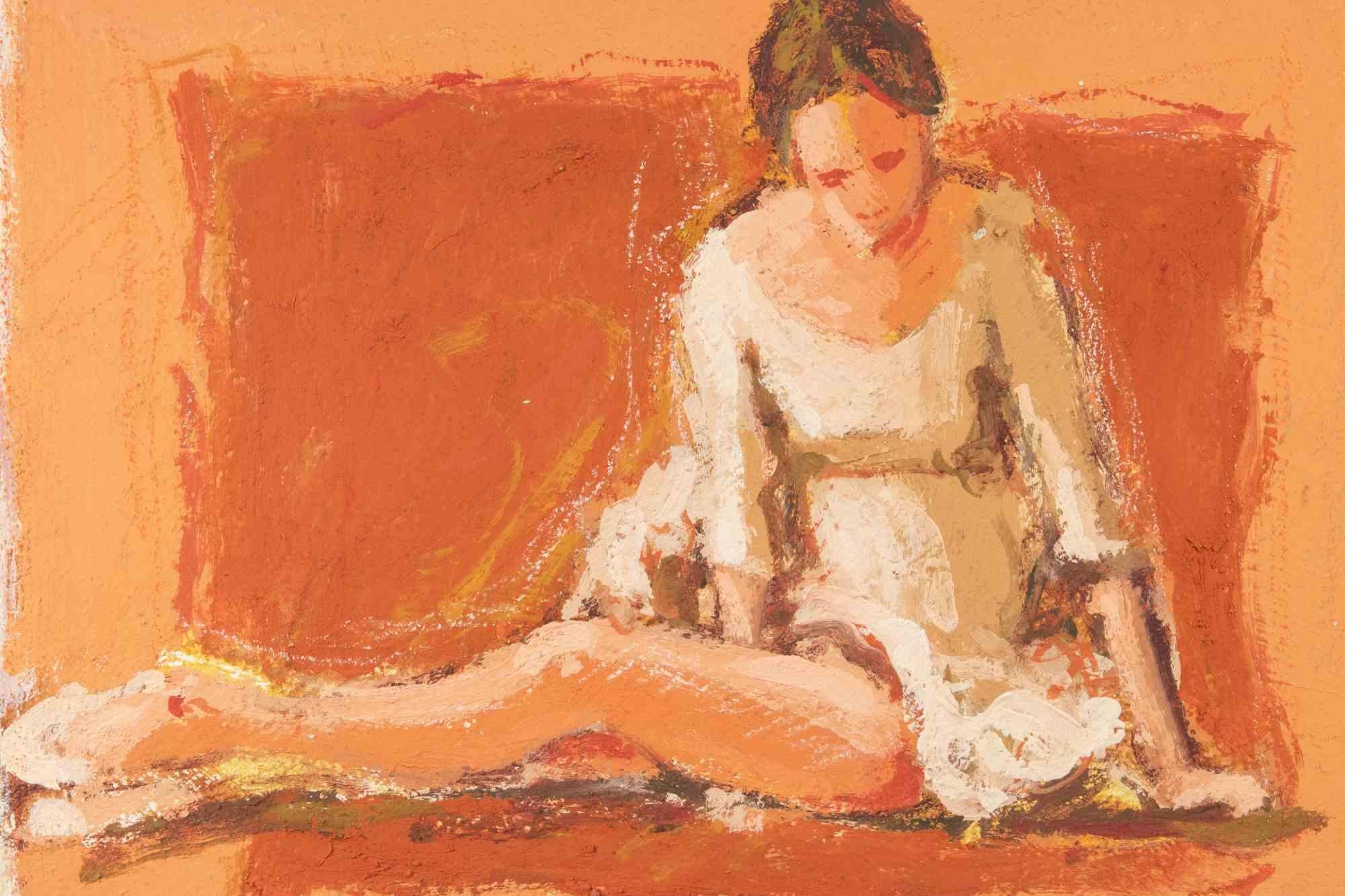 Ballerina on a Red Background - Oil Painting by Franco Marzilli - 1970s For Sale 2