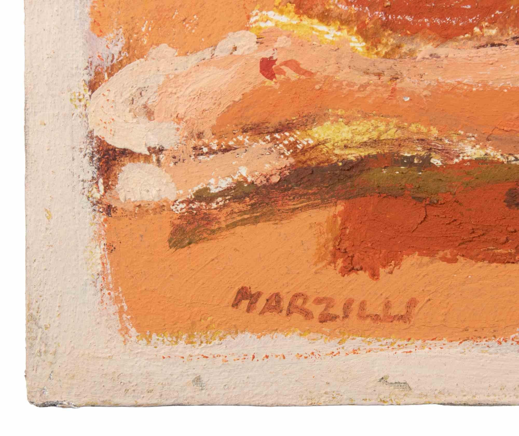 Ballerina on a Red Background - Oil Painting by Franco Marzilli - 1970s For Sale 3