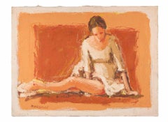 Ballerina on a Red Background - Oil Painting by Franco Marzilli - 1970s