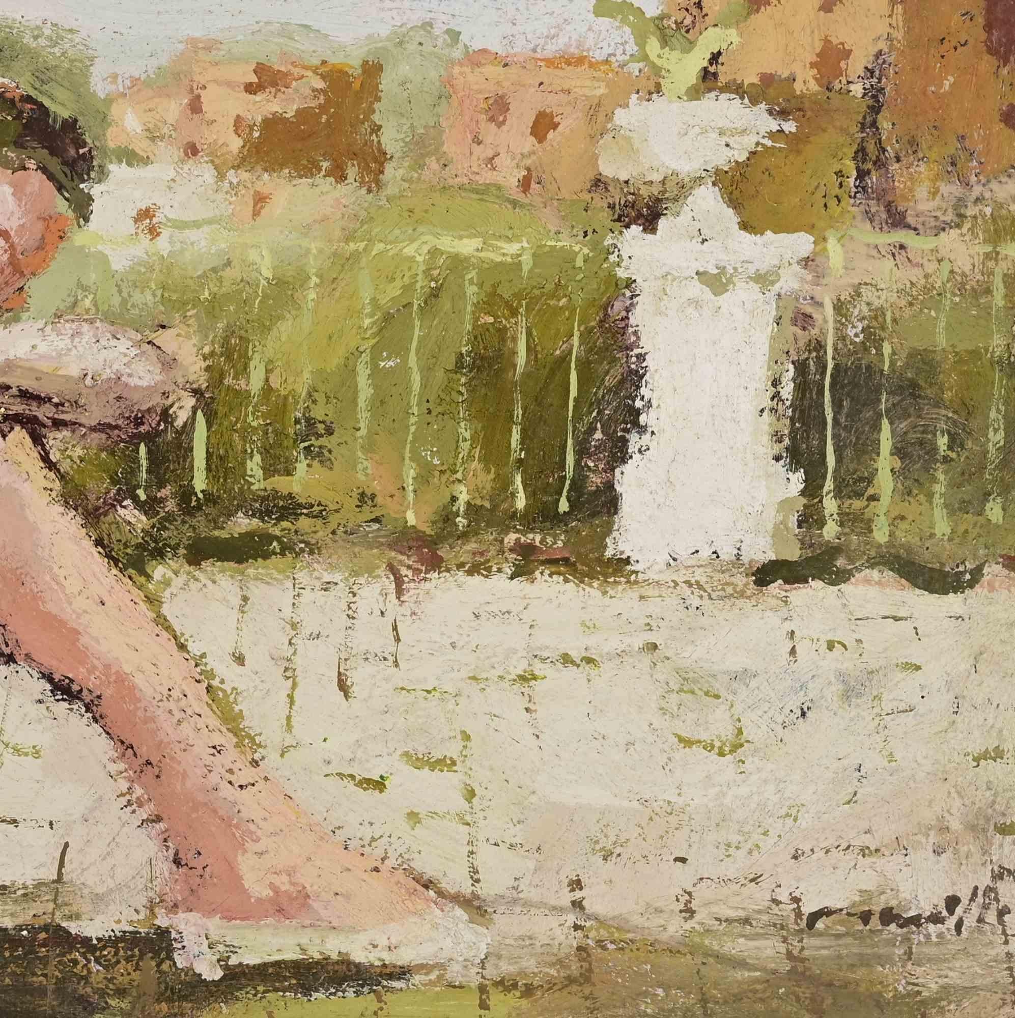 Bailarina en la terraza - Pintura al óleo de Franco Marzilli - Años 70 en venta 2