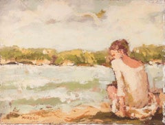 Ballerina with view of Rome - Oil Painting by Franco Marzilli - 1970s