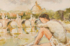 Bailarina  con Vista de Roma - Pintura al óleo de Franco Marzilli - Años 70