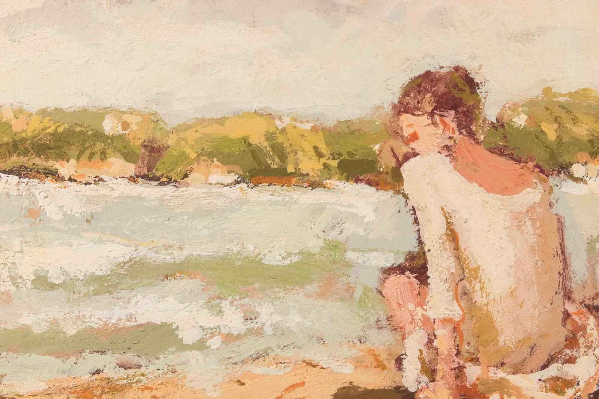 Bailarina con vista de Roma - Pintura al óleo de Franco Marzilli - Años 70 en venta 2