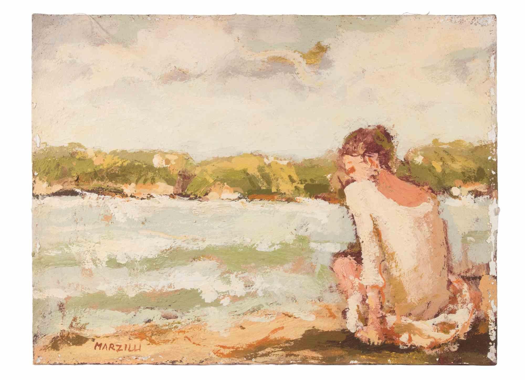 Óleo sobre lienzo realizado por Franco Marzilli (1934-2010) en la década de 1970.

Firmado a mano abajo a la derecha.

Muy buen estado.

Franco Marzilli nació en Roma en 1934. Recibió su primera formación artística asistiendo a la Escuela