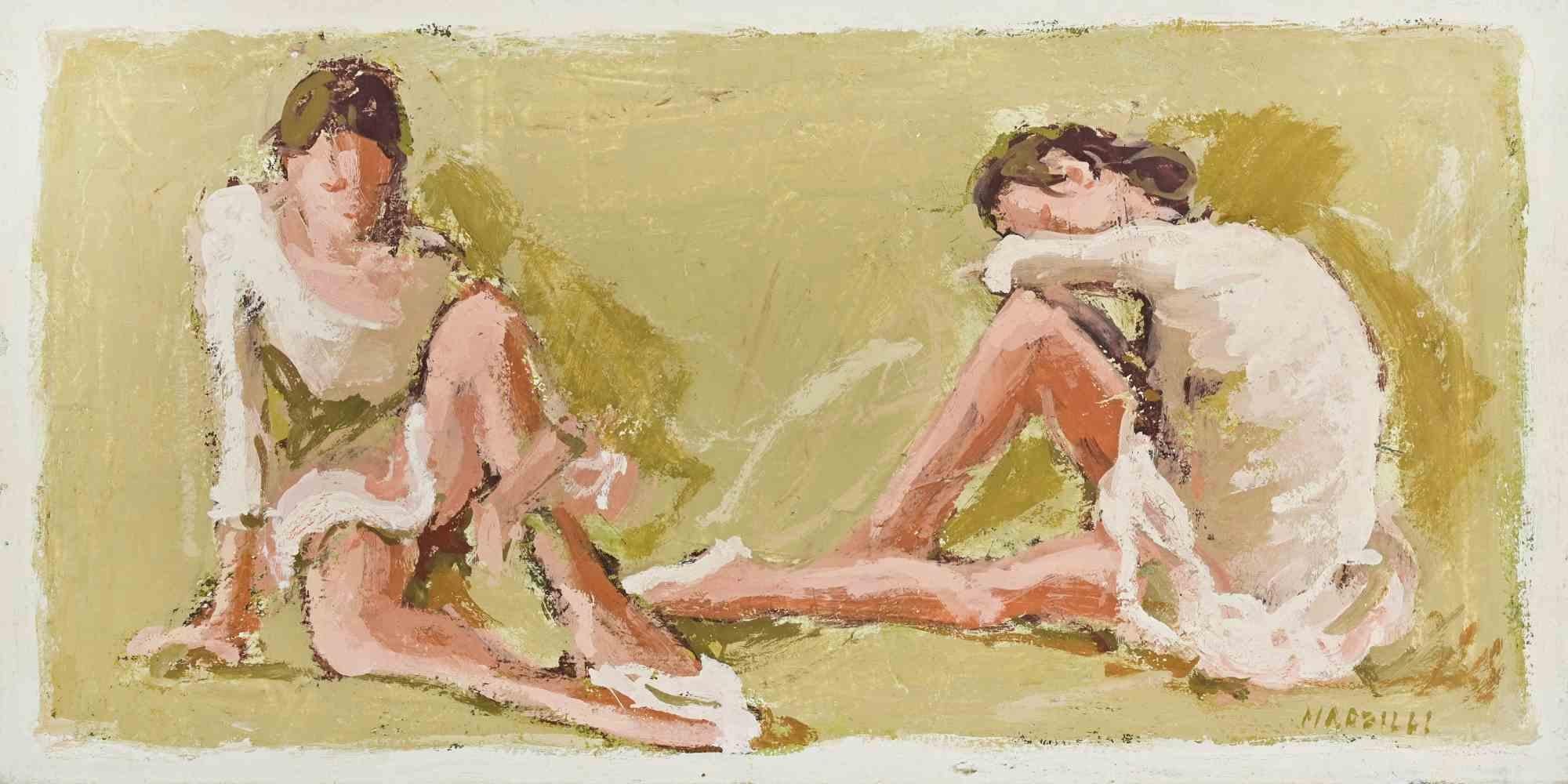 Bailarinas - Pintura al óleo de Franco Marzilli - Años 70 en venta 1