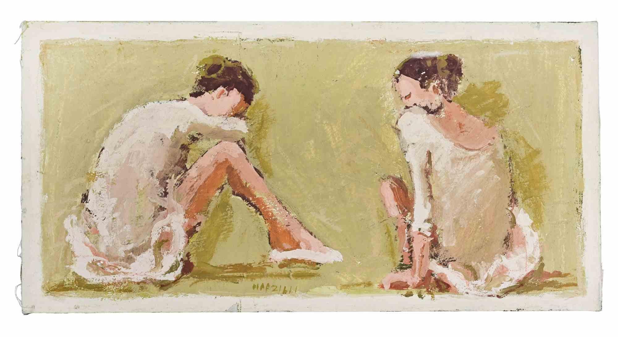 Bailarinas - Pintura al óleo de Franco Marzilli - Años 70 en venta 1