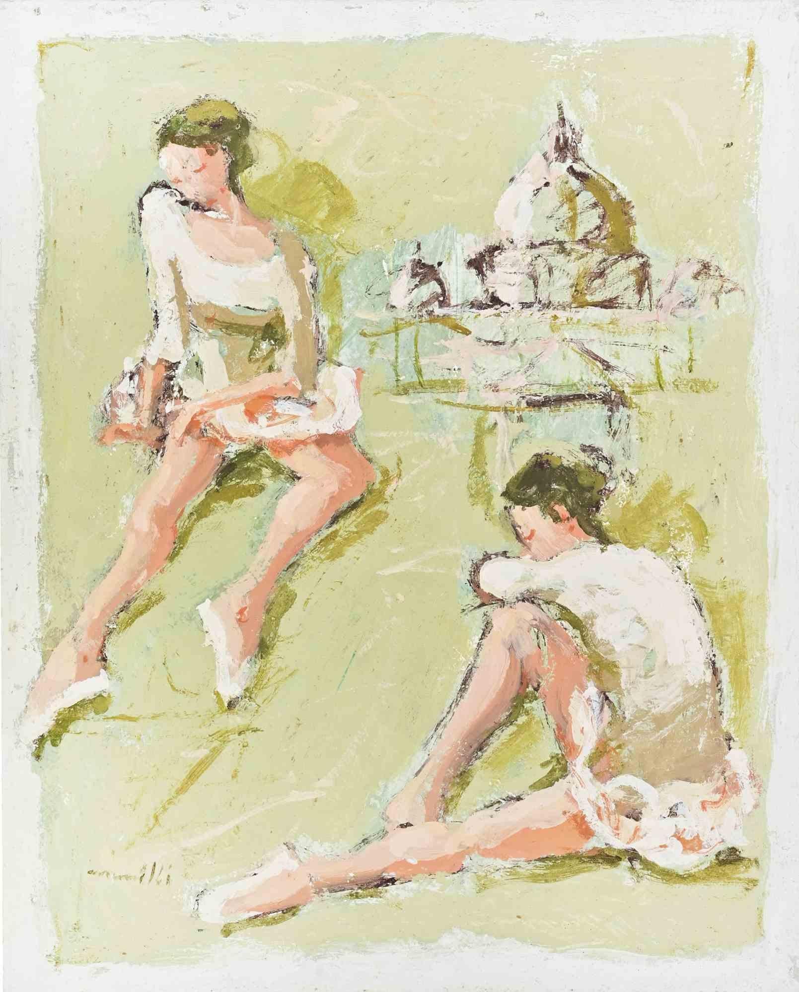 Ballerines - Peinture à l'huile de Franco Marzilli - années 1970 en vente 1