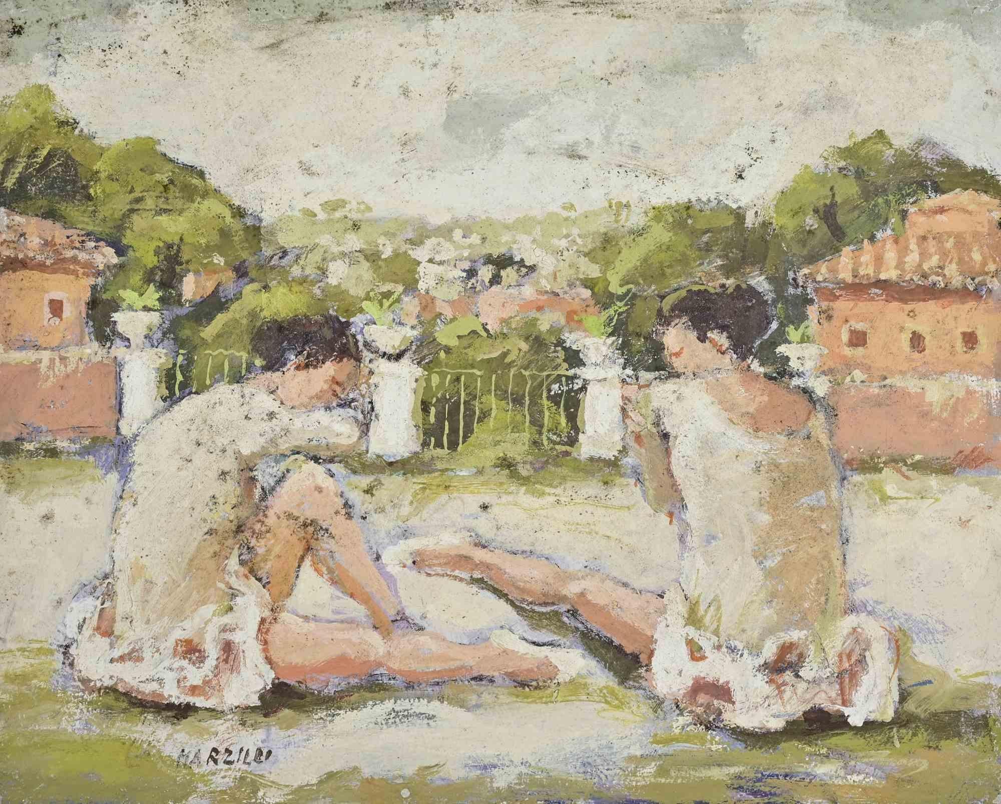 Ballerinas - Oil Painting by Franco Marzilli - 1970s For Sale 1
