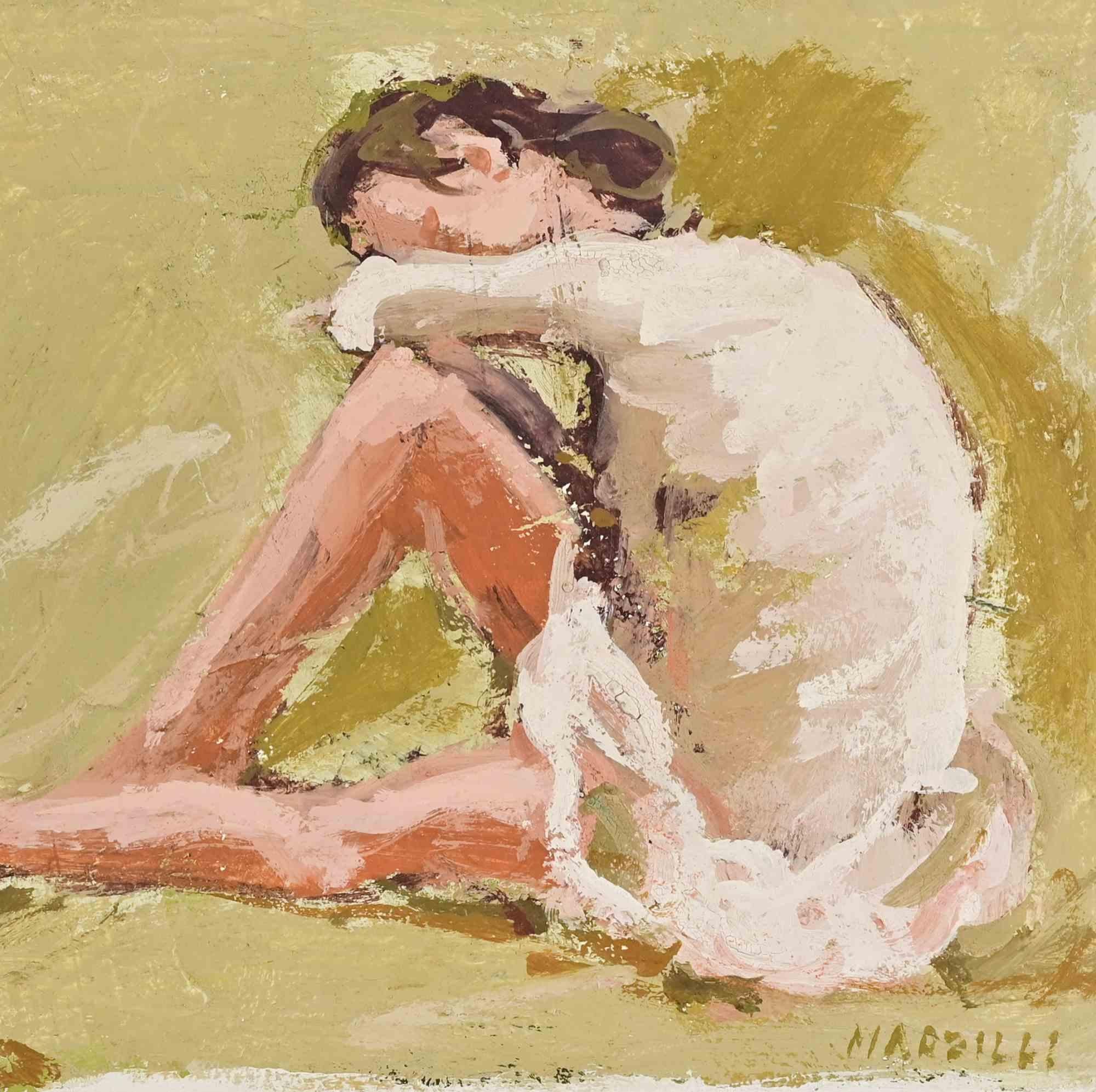 Bailarinas - Pintura al óleo de Franco Marzilli - Años 70 en venta 2