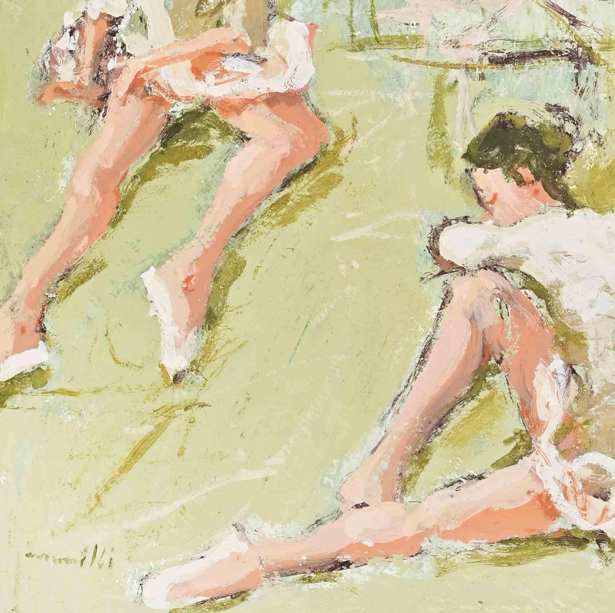 Ballerines - Peinture à l'huile de Franco Marzilli - années 1970 en vente 2