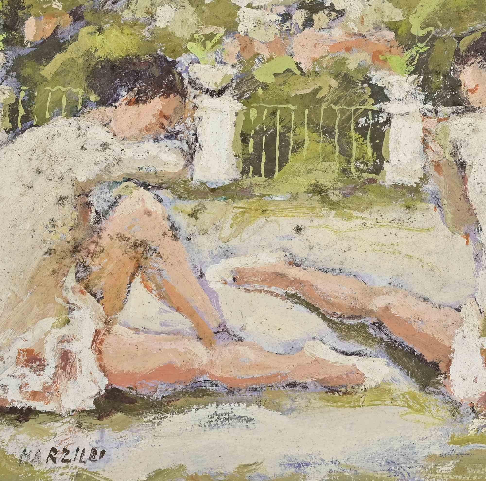 Ballerinas - Oil Painting by Franco Marzilli - 1970s For Sale 2