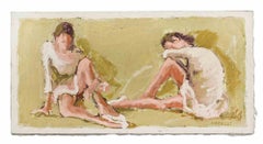 Vintage Ballerinas - Oil Painting by Franco Marzilli - 1970s