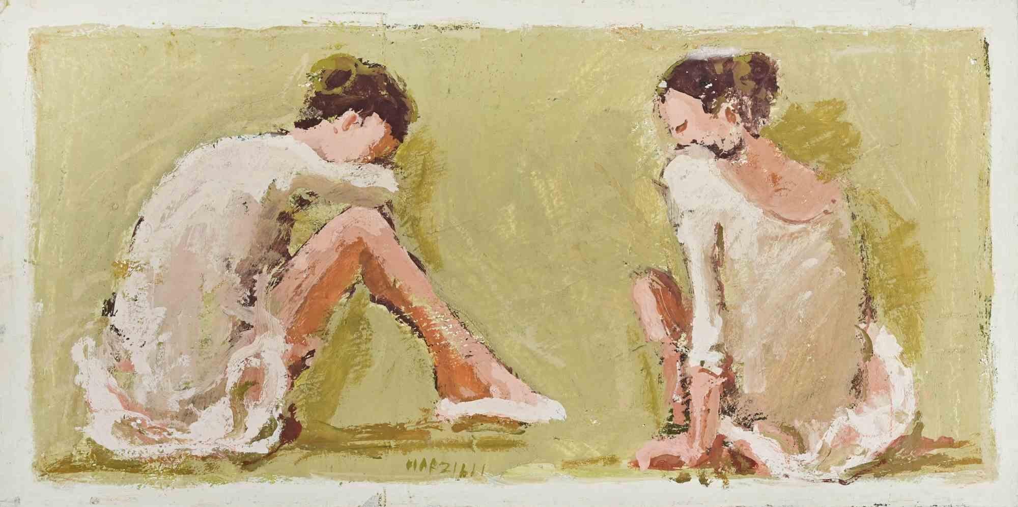 Óleo sobre lienzo realizado por Franco Marzilli (1934-2010) en la década de 1970.

Firmado a mano abajo a la derecha.

Muy buen estado.

Franco Marzilli nació en Roma en 1934. Recibió su primera formación artística asistiendo a la Escuela
