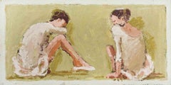 Vintage Ballerinas - Oil Painting by Franco Marzilli - 1970s