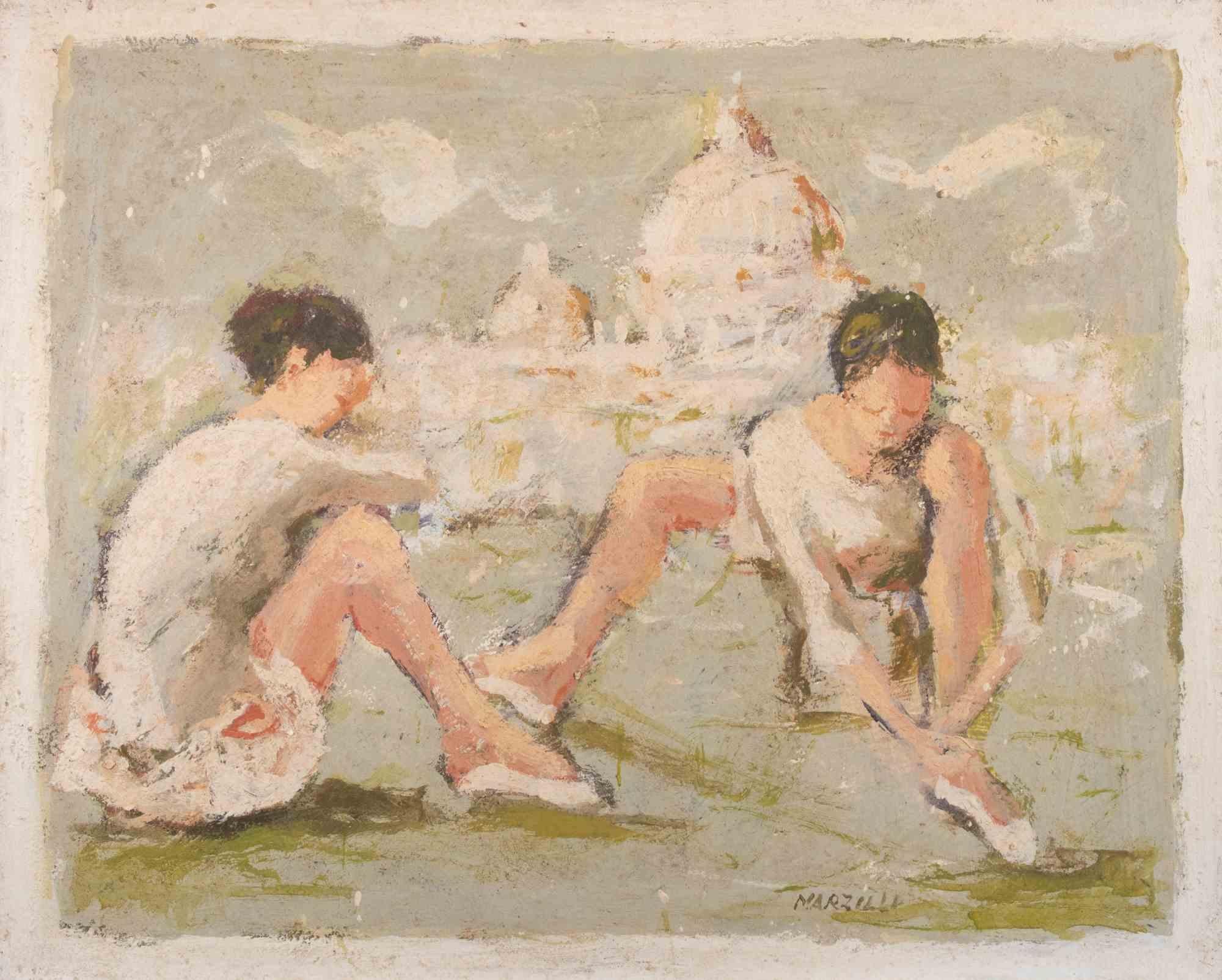 Ballerinas  with Saint Peter (Rome) on the Background by Franco Marzilli - 1970s For Sale 1