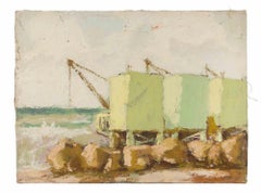 Il blu trabocca - Pittura a olio di Franco Marzilli - Anni '70