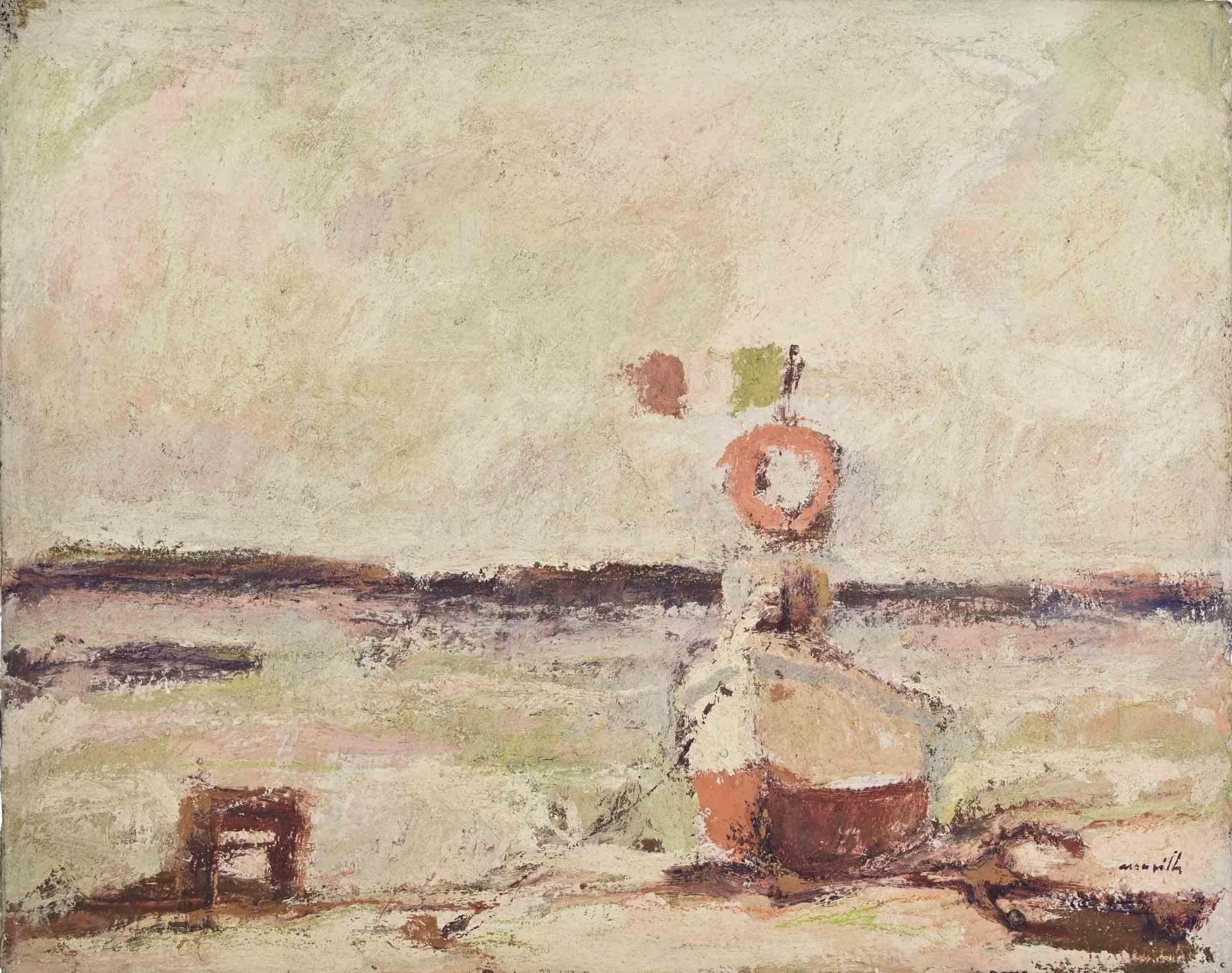 Boot - Ölgemälde von Franco Marzilli - 1970er Jahre im Angebot 1