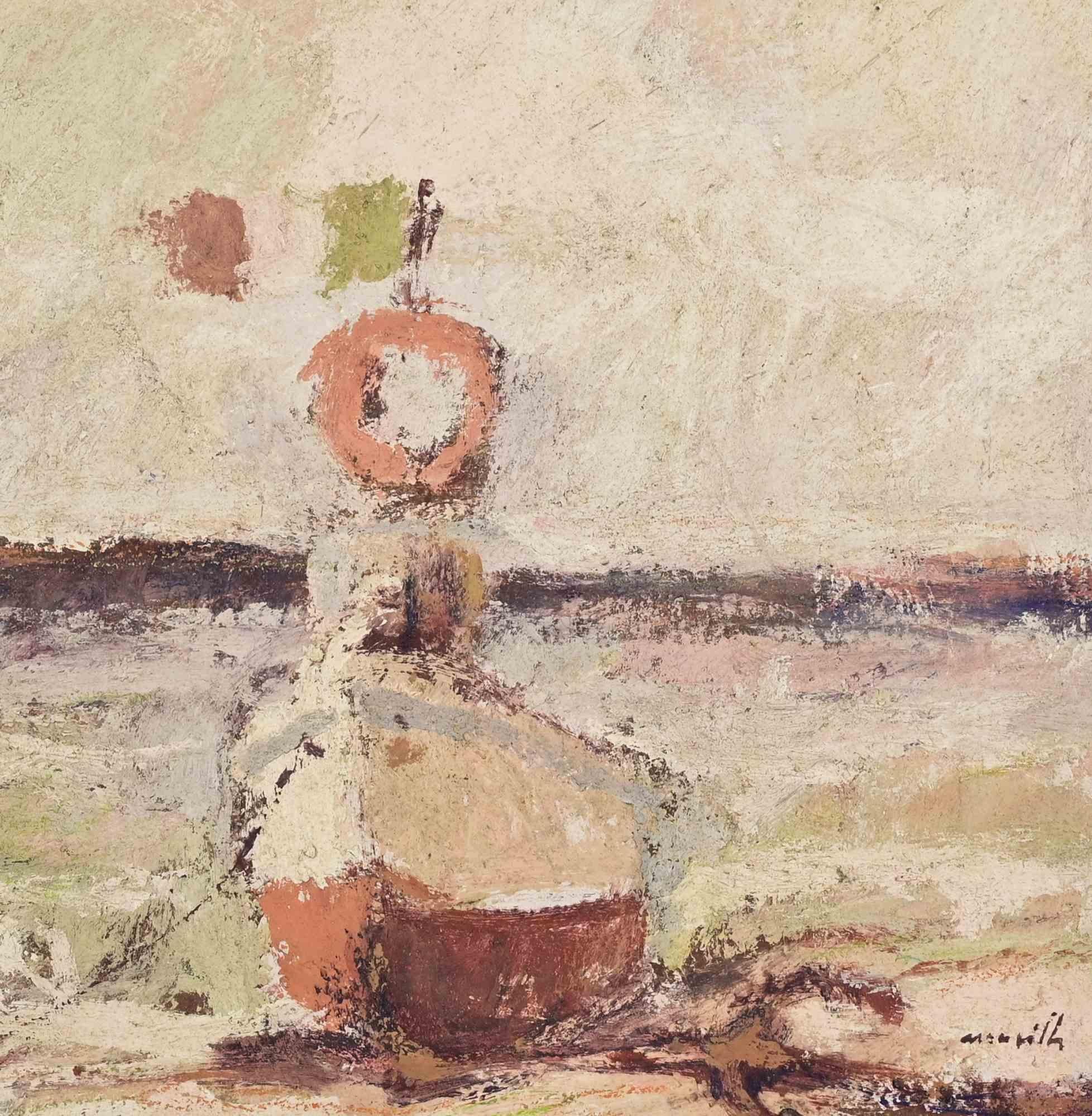 Boot - Ölgemälde von Franco Marzilli - 1970er Jahre im Angebot 2