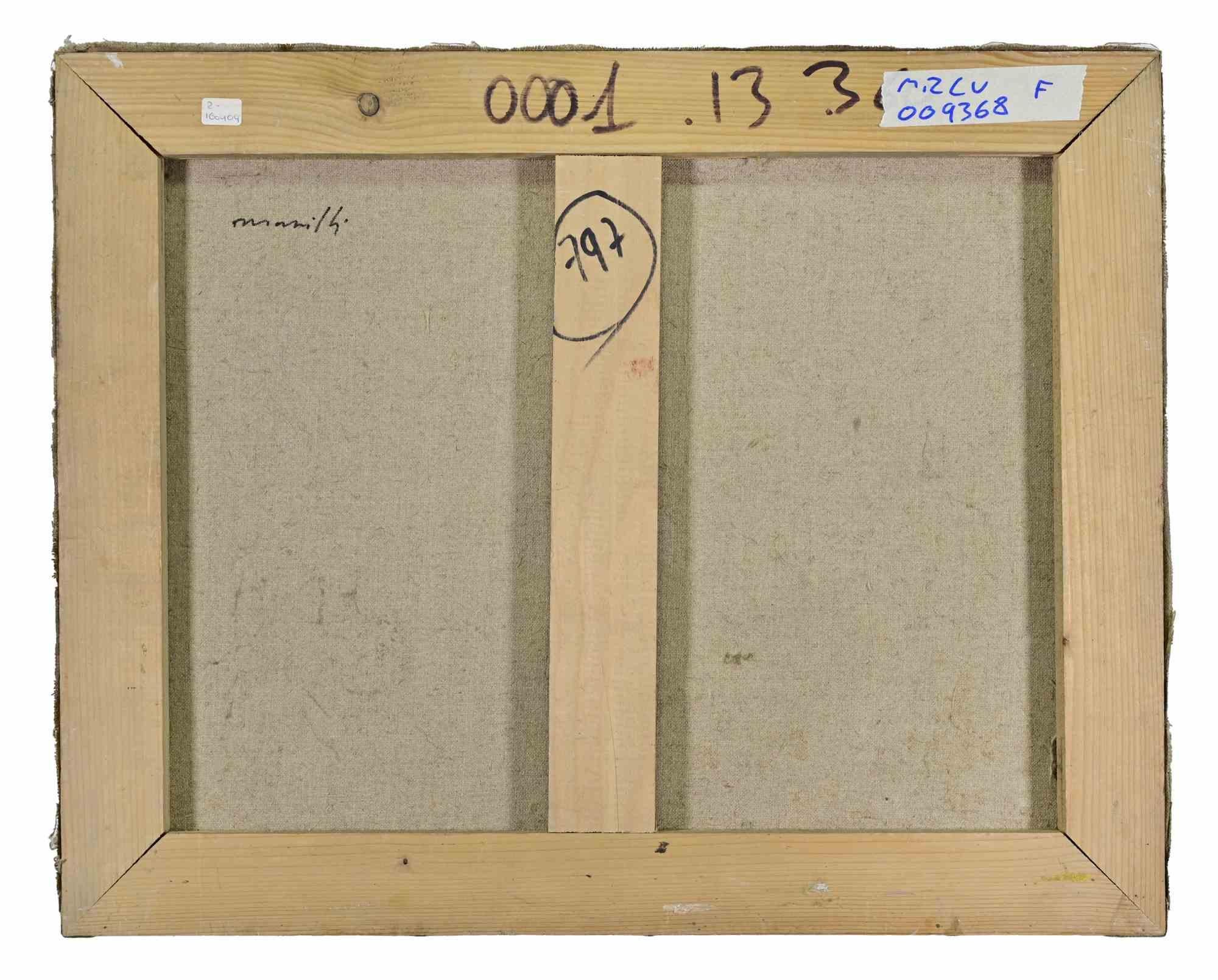 Caballos y caballeros con estandartes - Pintura al óleo de Franco Marzilli - Años 70 en venta 3