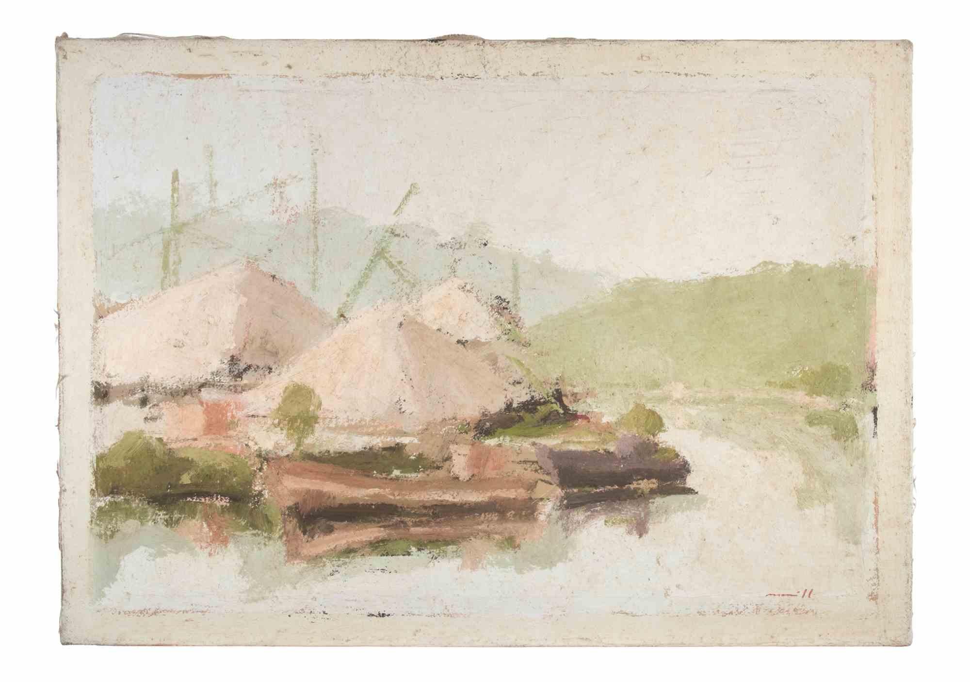 Landscape - Oil Painting by Franco Marzilli - 1970s For Sale 1