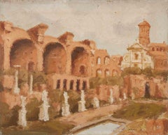 Römische Ruinen - Ölgemälde von Franco Marzilli - 1970er Jahre