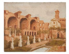 Rovine romane - Pittura a olio di Franco Marzilli - Anni '70