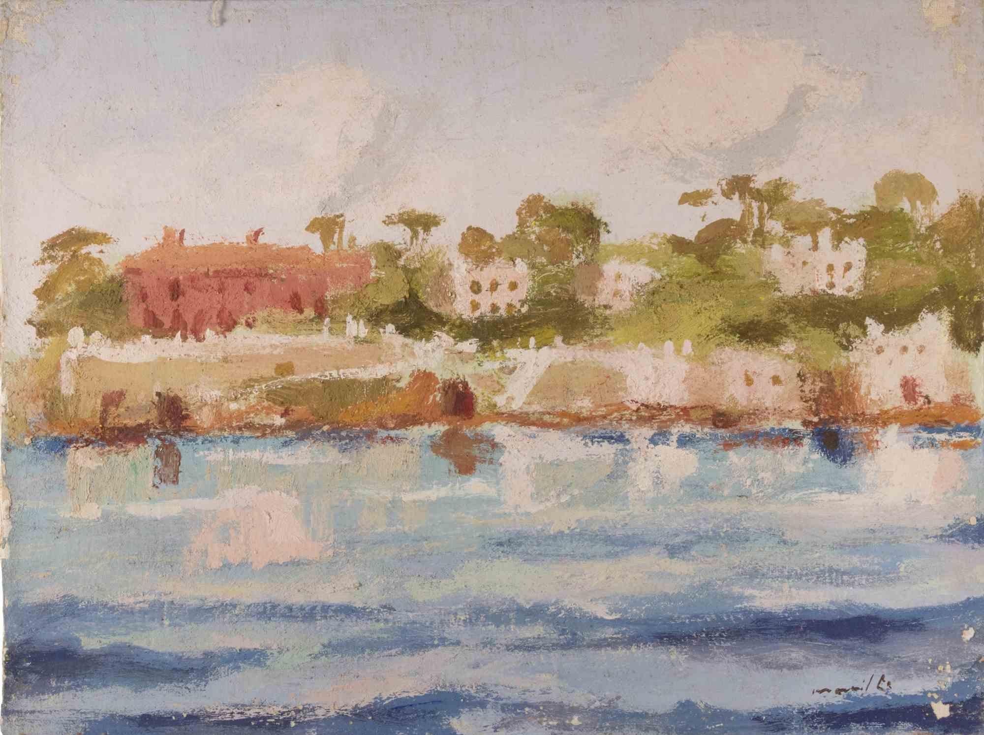 Sea View - Oil Painting by Franco Marzilli - 1970s For Sale 1