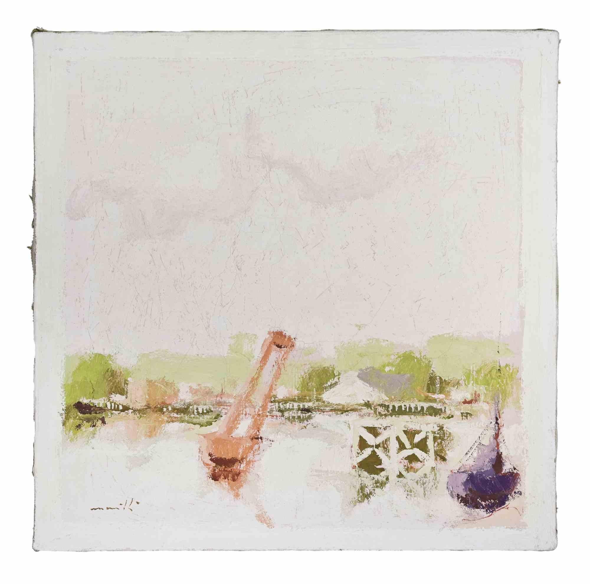 Oil on canvas realized by Franco Marzilli (1934-2010) in 1970s.

Hand signed lower left.

Very good condition.

Franco Marzilli was born in Rome in 1934. He received his first artistic training by attending the Preparatory School for Ornamental Arts