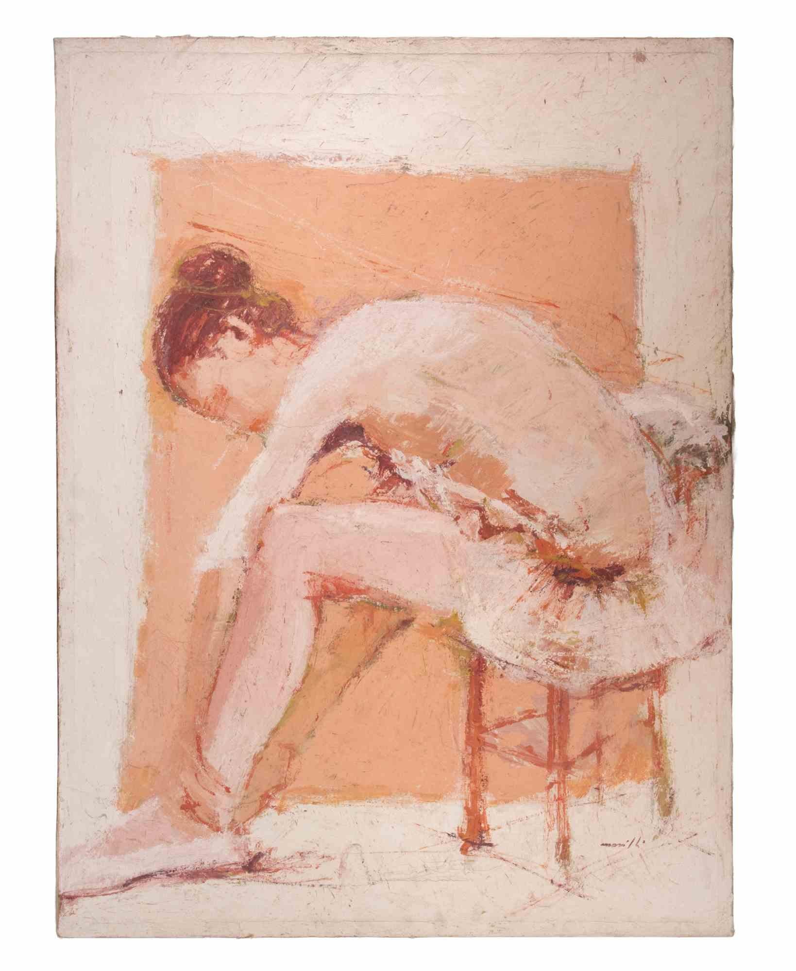 Bailarina sentada - Pintura al óleo de Franco Marzilli - Años 70 en venta 1