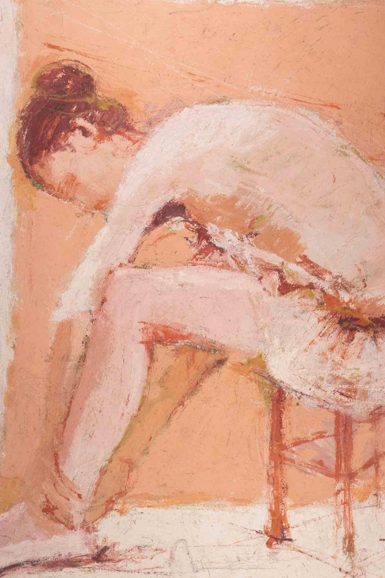 Bailarina sentada - Pintura al óleo de Franco Marzilli - Años 70 en venta 2