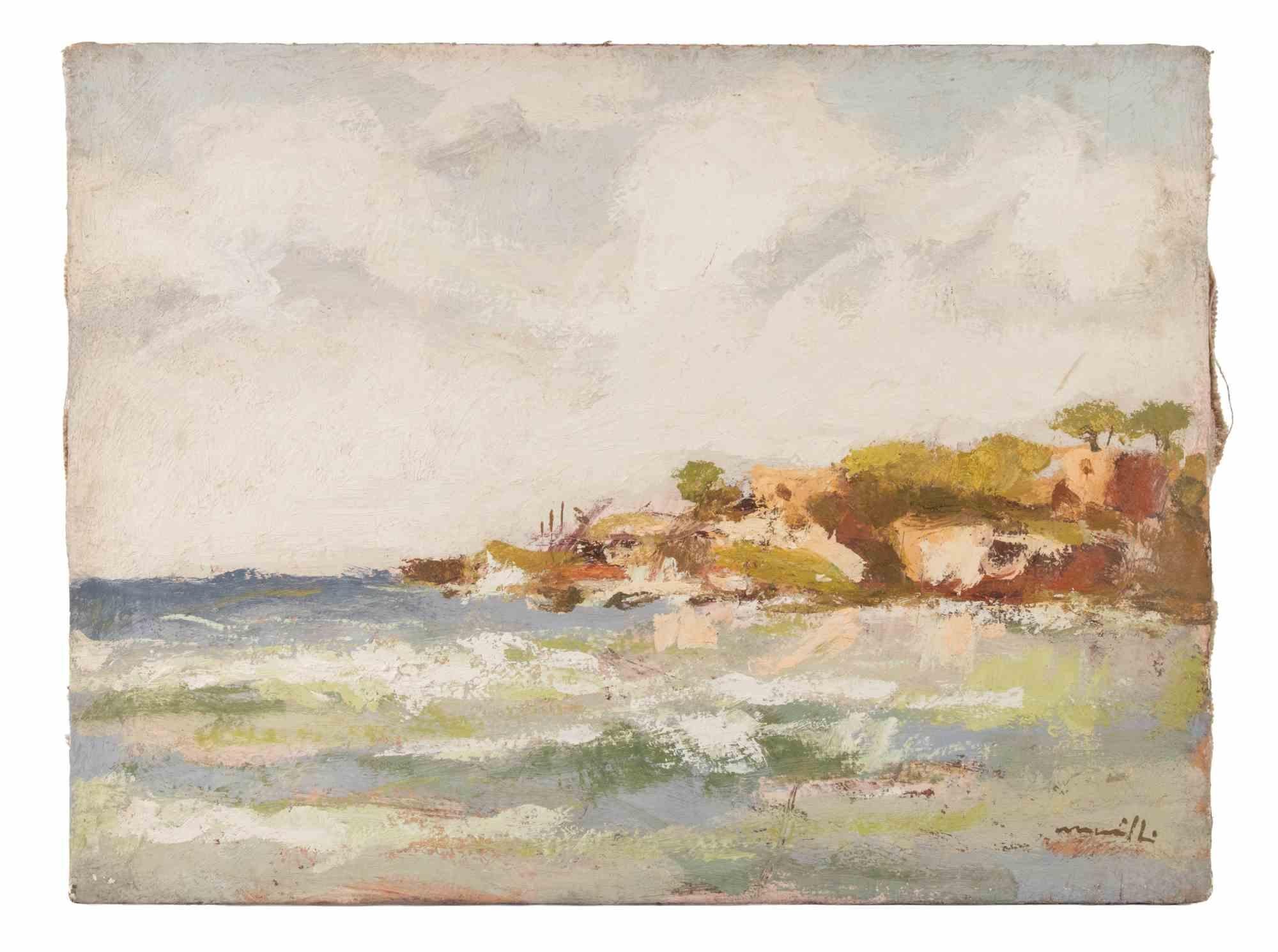 Seaview - Oil Painting by Franco Marzilli - 1970s For Sale 1