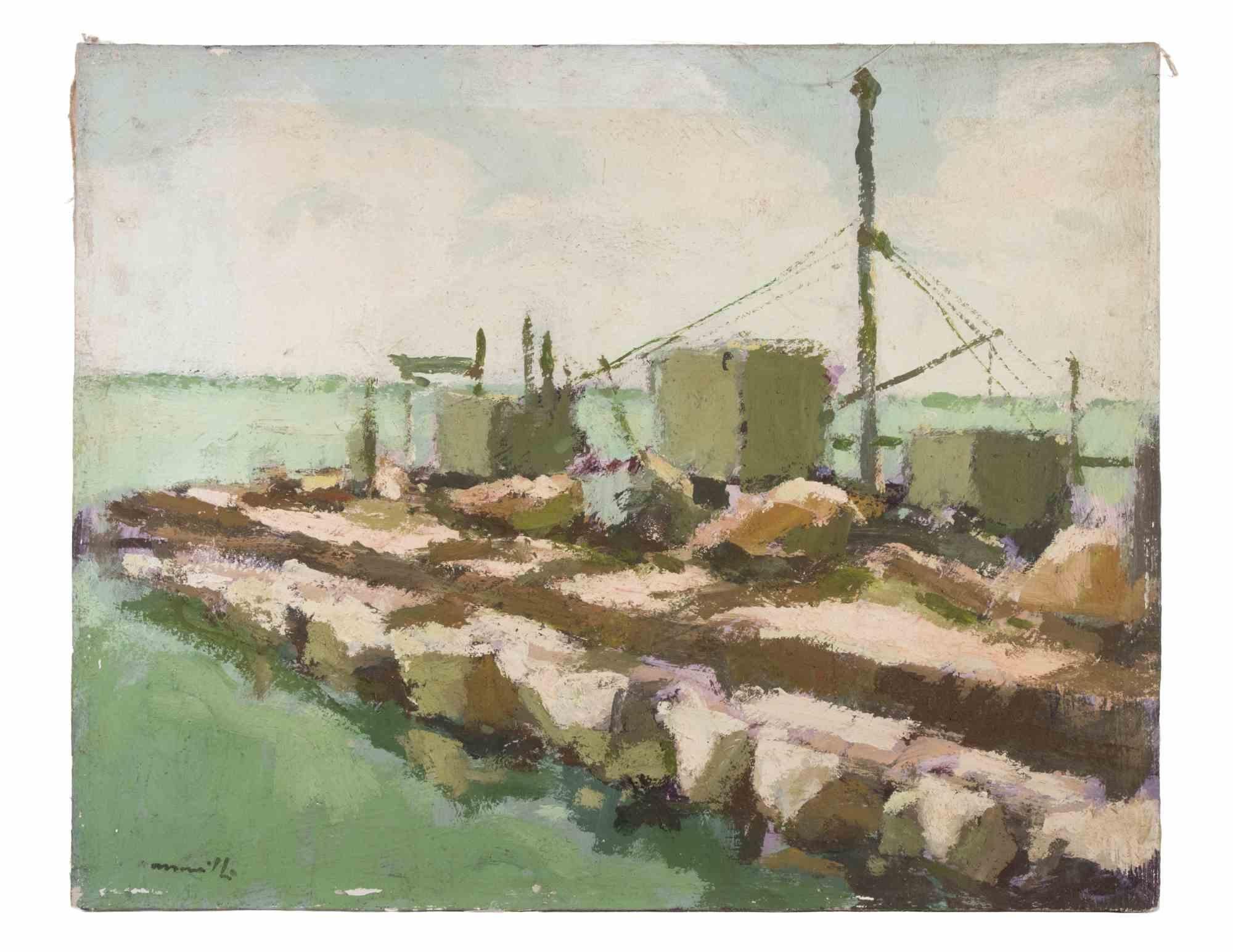 Seaview - Peinture à l'huile de Franco Marzilli - années 1970