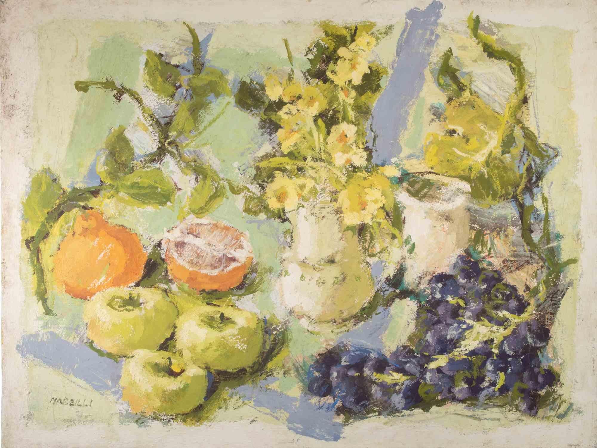 Naturaleza muerta - Pintura al óleo de Franco Marzilli - Años 70 en venta 1