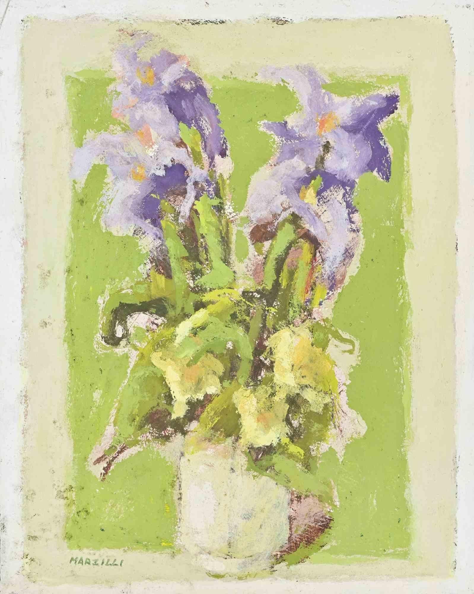 Nature morte - Peinture à l'huile de Franco Marzilli - années 1970 en vente 1