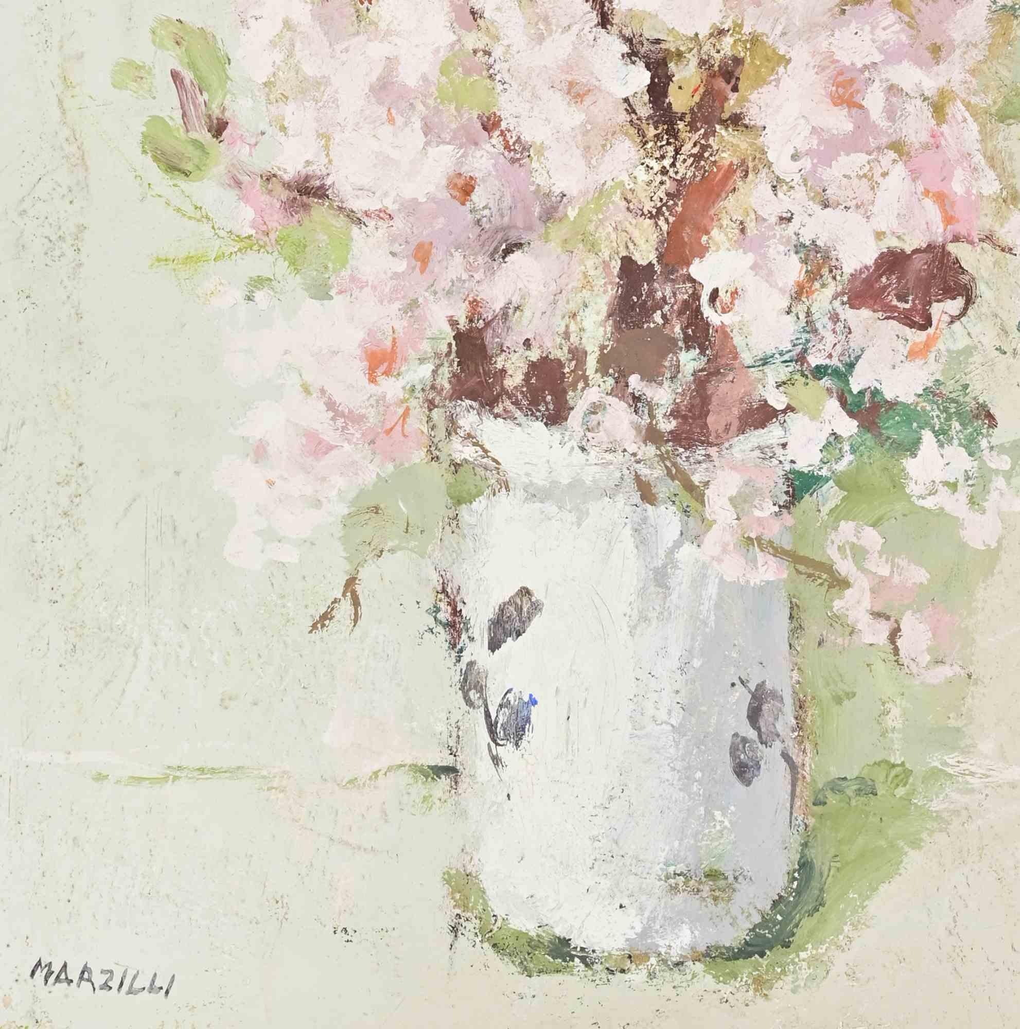 Nature morte - Peinture à l'huile de Franco Marzilli - années 1970 en vente 2